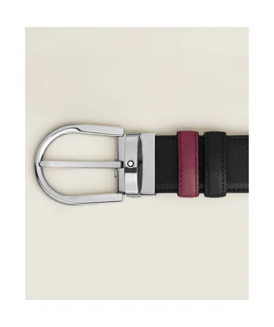 Montblanc Horseshoe Buckle Black/cassis 35mm Reversible Leather Belt In Purple