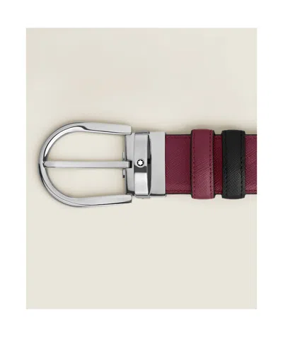 Montblanc Horseshoe Buckle Black/cassis 35mm Reversible Leather Belt In Purple
