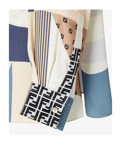 Fendi Camicia In Seta Stampata Donna In Neutral