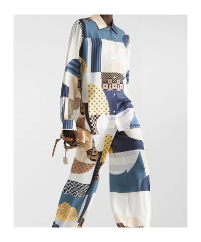 Fendi Camicia In Seta Stampata Donna In Neutral