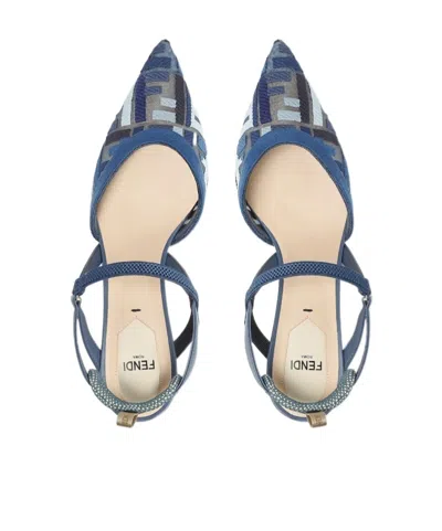 Fendi Ff Embroidery Colibrì Lite Mesh Slingback In Blue