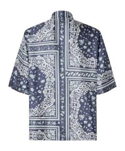 Fendi Men Blue Shirt With All-over Bandana Print In Silk Man