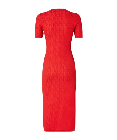 Fendi Women Red Short Sleeve Dress With All-over Ff Motif In Cotton Blend Woman In Multi