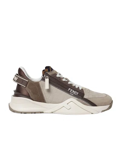 Fendi Flow Sneaker In Beige Nubuck In Brown