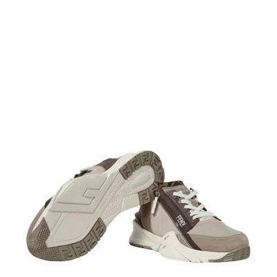 Fendi Flow Sneaker In Beige Nubuck In Brown