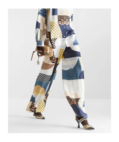 Fendi Patchwork Print Silk Flowing Pyjama Trousers In Multi