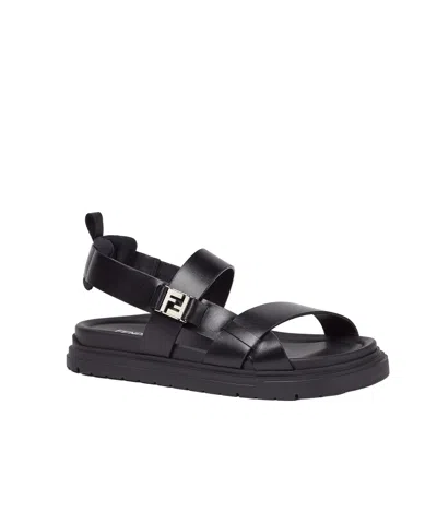 Fendi Ff Leather Sandals In Black
