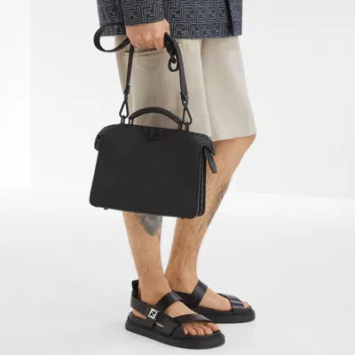 Fendi Ff Leather Sandals In Black