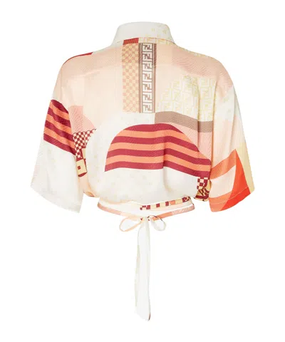 Fendi Patchwork Print Cropped Silk Shirt In Multi