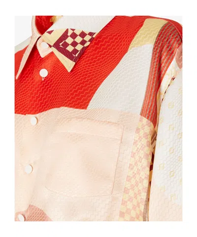 Fendi Patchwork Print Cropped Silk Shirt In Multi