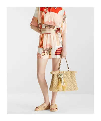 Fendi Vibrant Patchwork Silk Shorts With Relaxed Fit In Multi