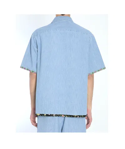 Valentino Garavani Denim Bowling Shirt With Floral Trim