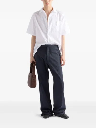 Prada Cotton Shirt With Short Sleeves And Pockets In White