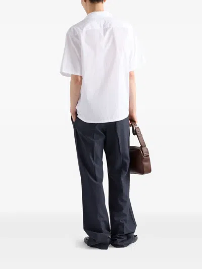 Prada Cotton Shirt With Short Sleeves And Pockets In White