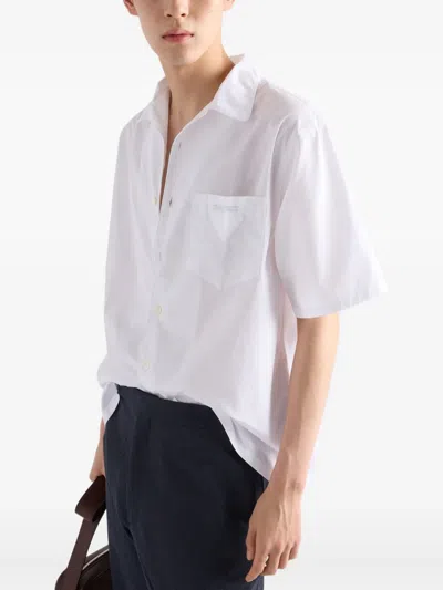 Prada Cotton Shirt With Short Sleeves And Pockets In White
