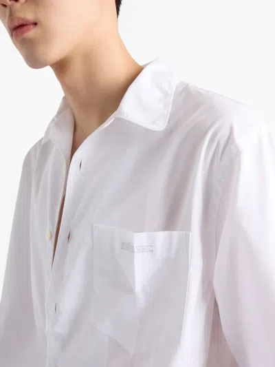 Prada Cotton Shirt With Short Sleeves And Pockets In White