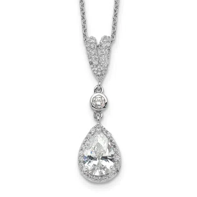Diamond2deal Sterling Silver Cubic Zirconia Teardrop And Bezel Halo Necklace 18"