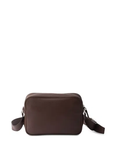 Prada Triangle Logo Leather Messenger Bag In Black