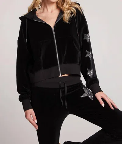 Chaser Sequin Star Zip Up Hoodie In True Black