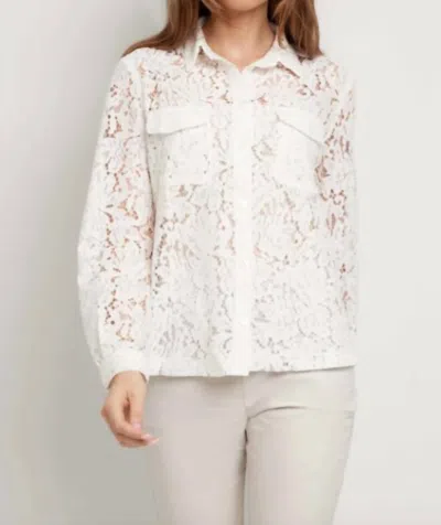 Anatomie Estella Stretch Lace Button Up Top In Off White