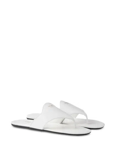 Prada Brushed Leather Thong Sandals In White