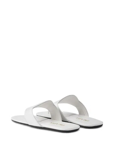 Prada Brushed Leather Thong Sandals In White