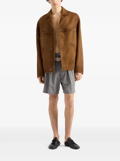 Prada Button-up Brown Coat With Structured Collar