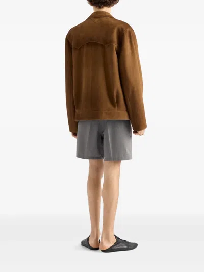 Prada Button-up Brown Coat With Structured Collar