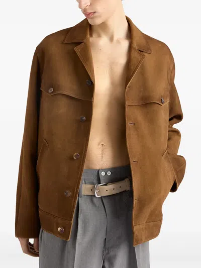 Prada Button-up Brown Coat With Structured Collar