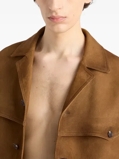 Prada Button-up Brown Coat With Structured Collar