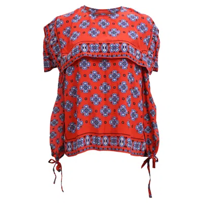 Sandro Dalla Cold-shoulder Mosaic-print Top In Red Silk