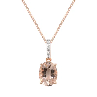 Diamond2deal 10k Rose Gold Morganite With Diamonds Accent Pendant Necklace 18"