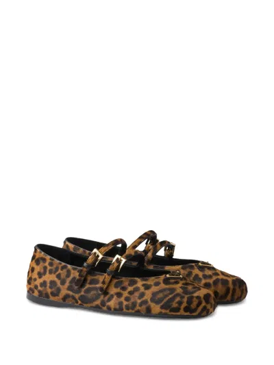 Prada Printed Leather Ballet Flats In Animal Print