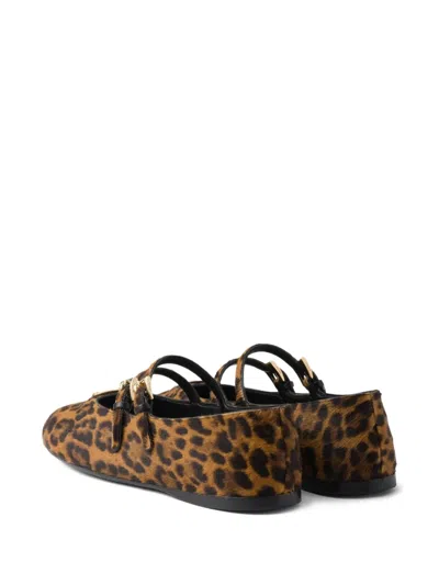 Prada Printed Leather Ballet Flats In Animal Print