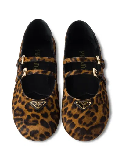 Prada Printed Leather Ballet Flats In Animal Print