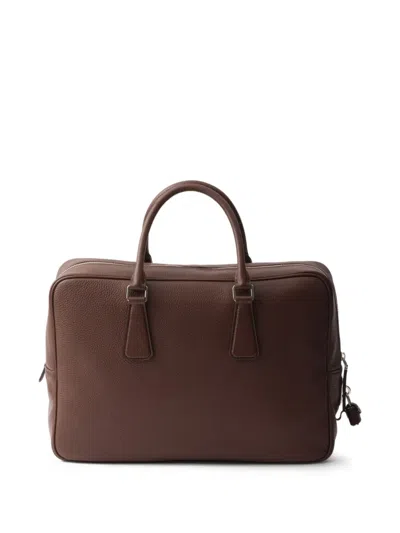 Prada Triangle Logo Leather Briefcase In Brown