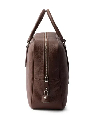 Prada Triangle Logo Leather Briefcase In Brown