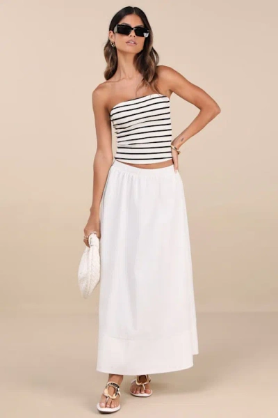 Lulus Varinia White Poplin A-line Maxi Skirt In Multi