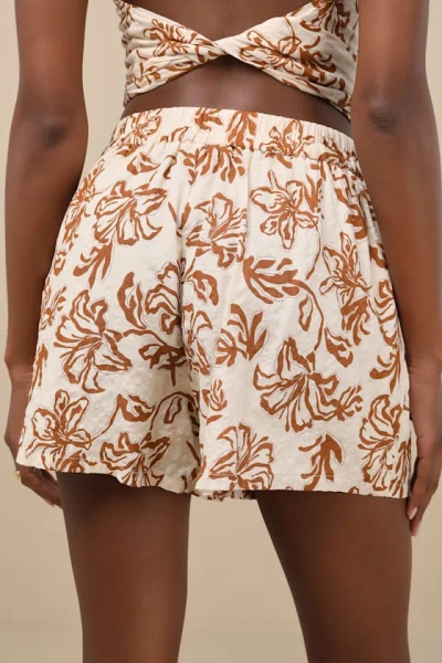Lulus Railee Ivory And Brown Floral Pull-on Shorts In Pattern