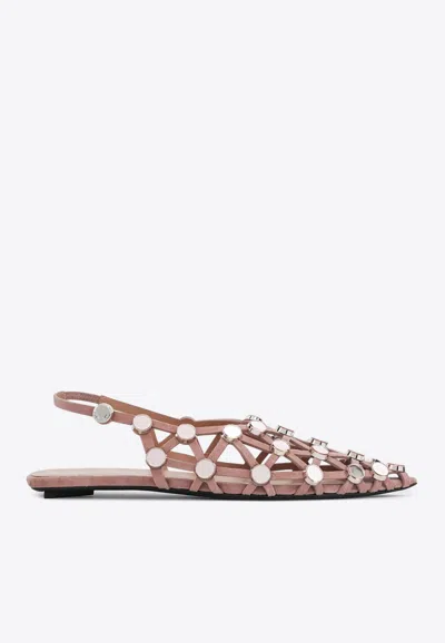 Attico Suede Flats With Open Design And Studs In Pink