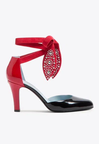 Valentino Black And Red Foliefoliage Décolleté In Black