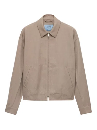 Prada Mouliné Wool Blouson Jacket In Sandbeige