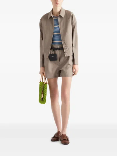 Prada Mouliné Wool Blouson Jacket In Sandbeige