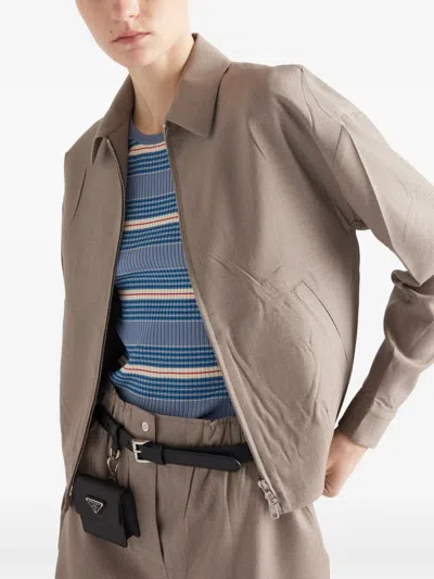 Prada Mouliné Wool Blouson Jacket In Sandbeige