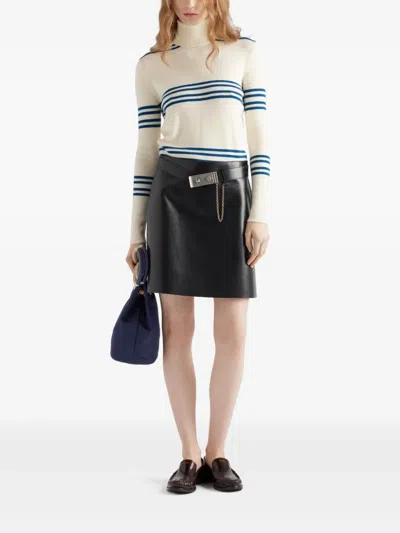 Prada Leather Belted Mini Skirt In Black