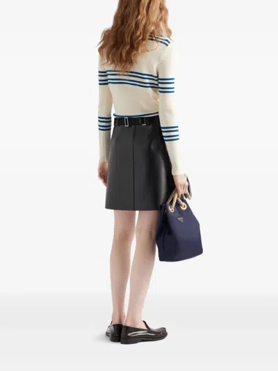 Prada Leather Belted Mini Skirt In Black