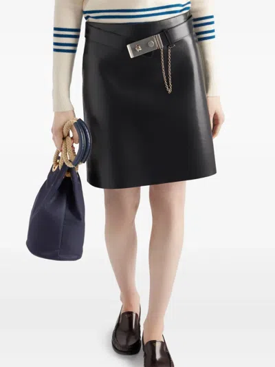 Prada Leather Belted Mini Skirt In Black