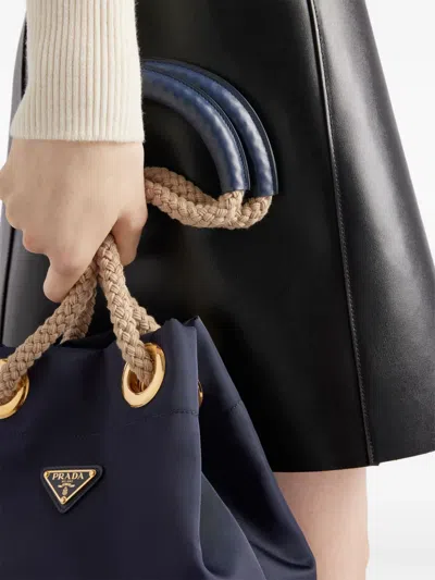 Prada Leather Belted Mini Skirt In Black