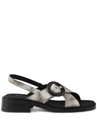 Prada Leather Sandals Featuring Buckle And Metallic Finish
