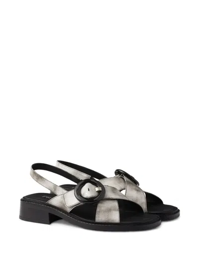 Prada Leather Sandals Featuring Buckle And Metallic Finish